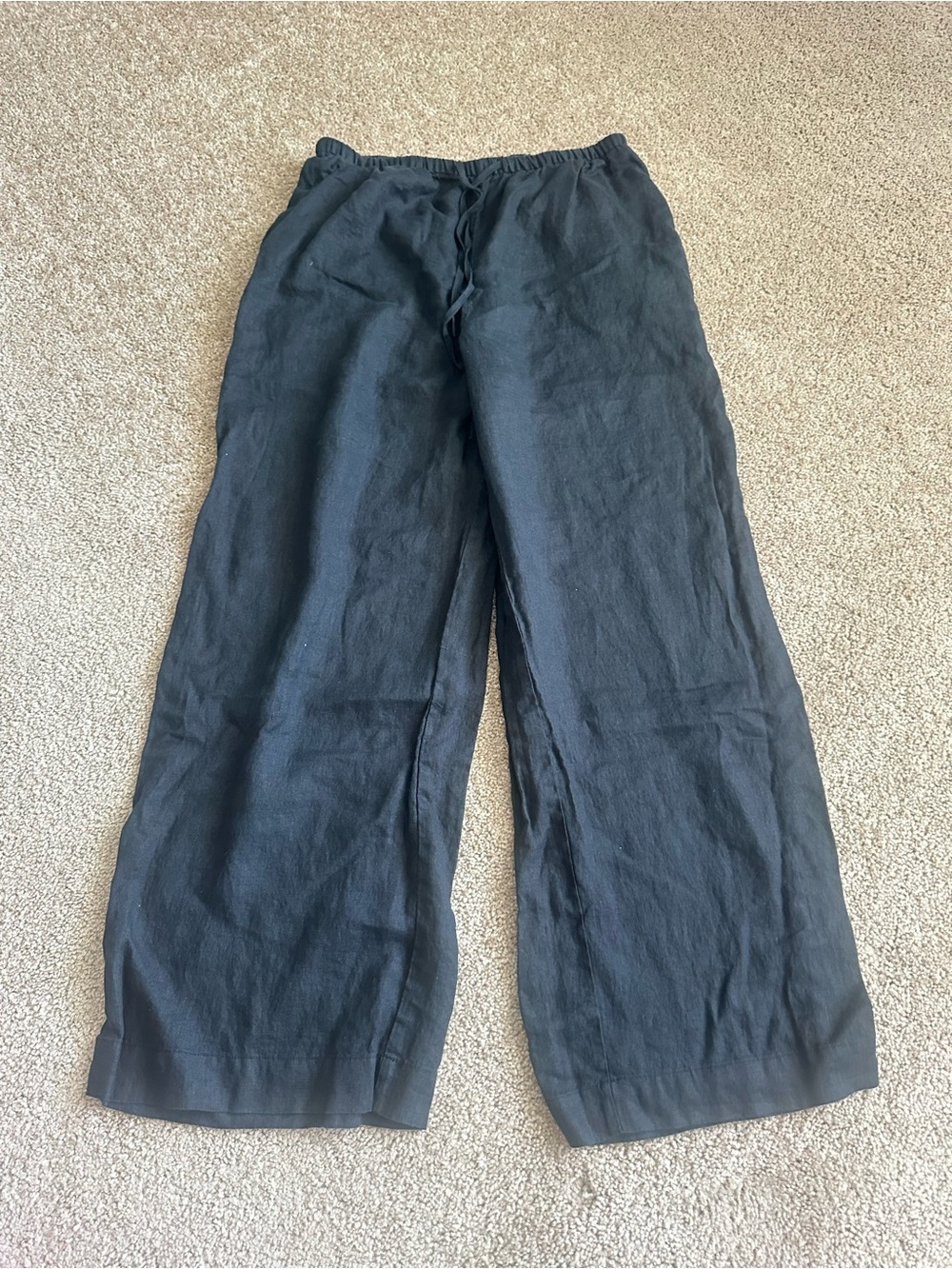 Oysho Black Wide-Leg Linen Blend Pants — Women's Relaxed Fit